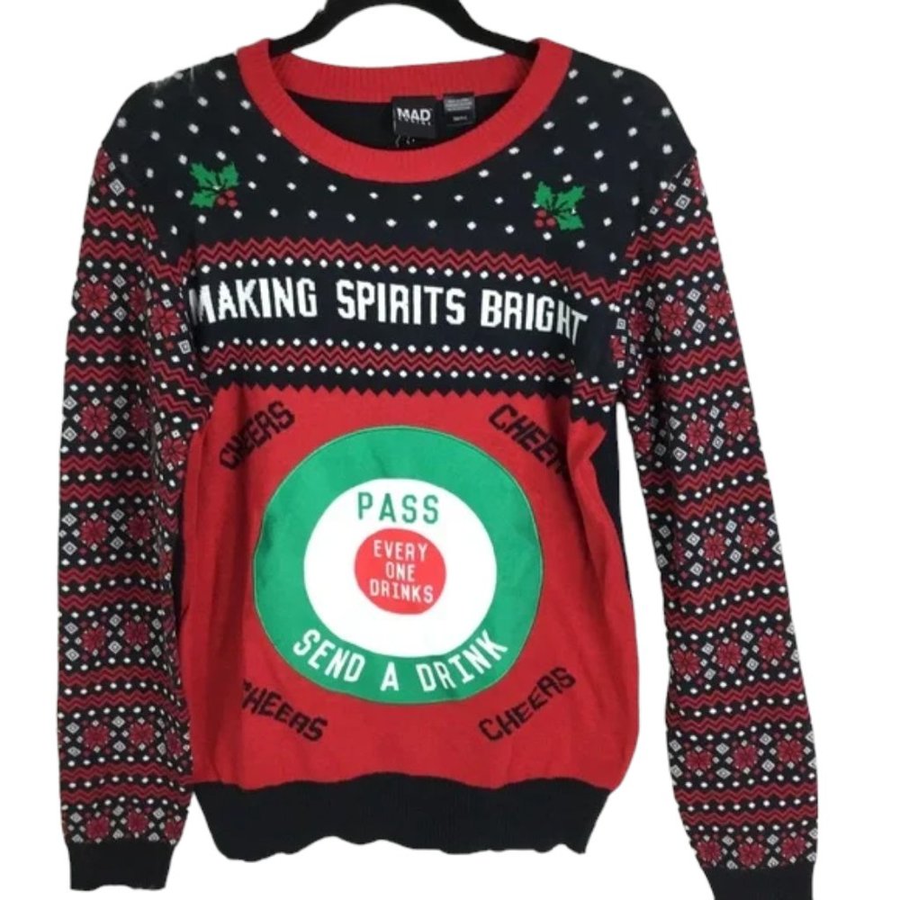 Mad Engine Ugly Christmas Sweater Men's SMALL Making Spirits Bright NEW